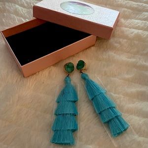 Tassel tiered earrings with drusy post front